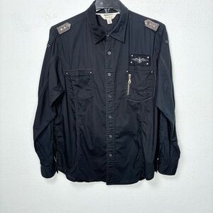 Decree Subversive Military Style Shirt Black Utility Star Epaulet Women’s XL Y2K